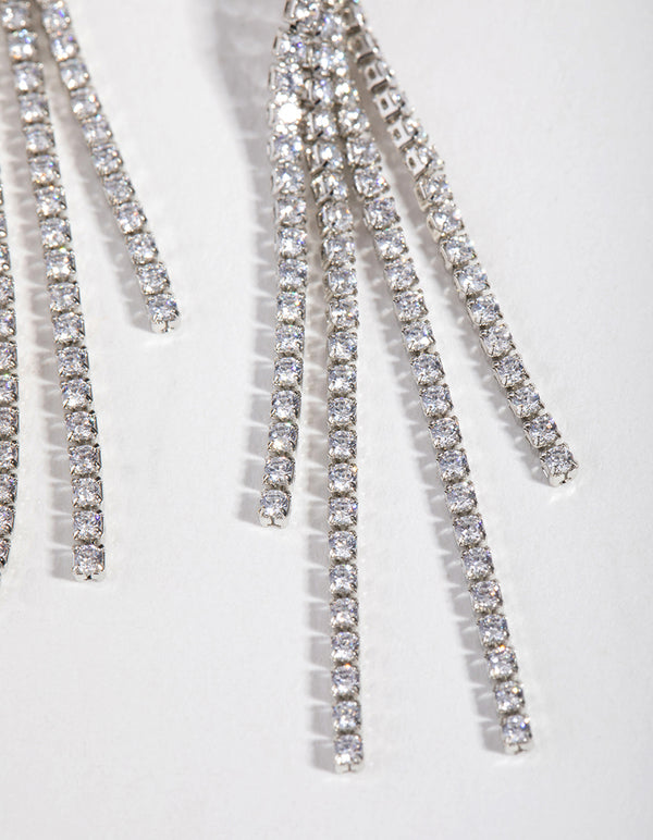 Silver Cubic Zirconia Cupchain Fringe Drop Earrings