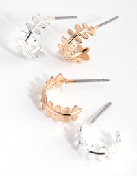 Mixed Metal Leaf Huggie Earring Pack - link has visual effect only