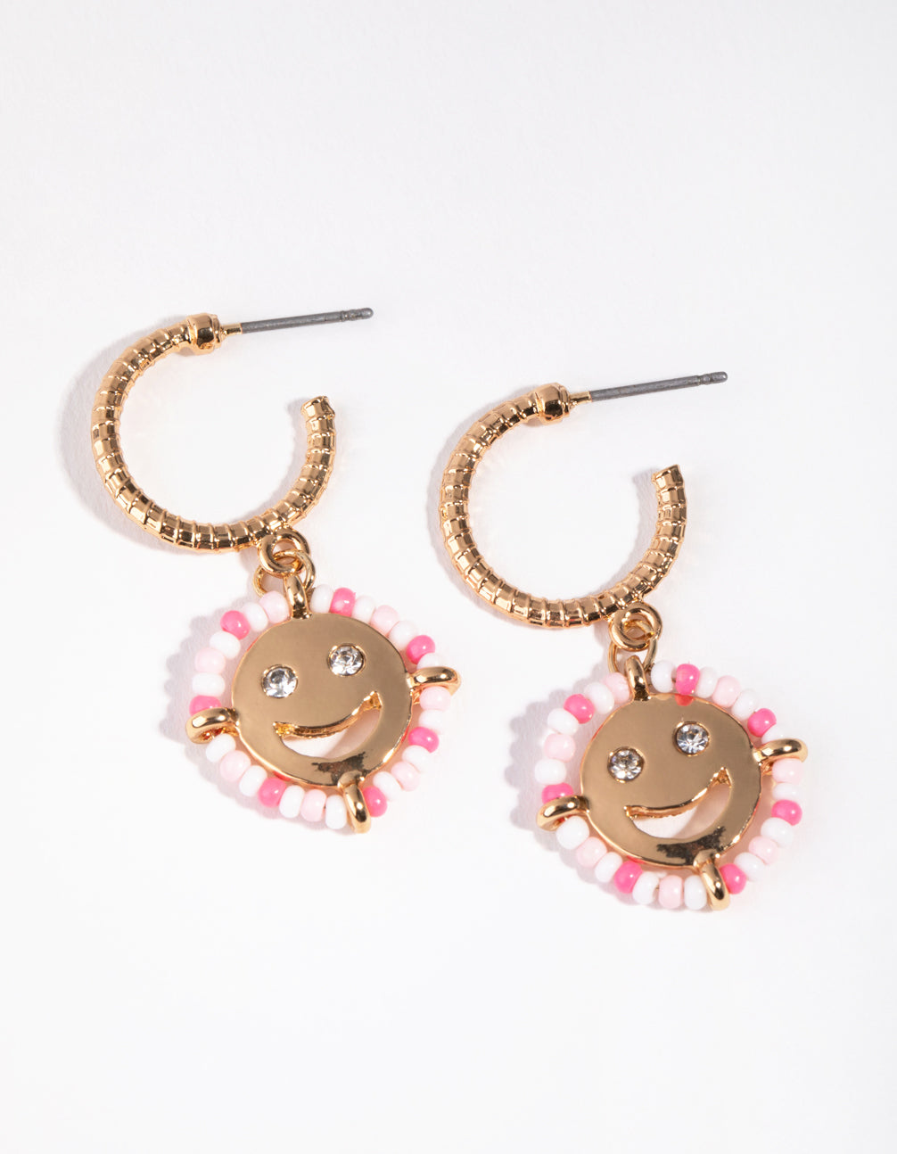 Gold Seedbead Smiley Hoop Earrings