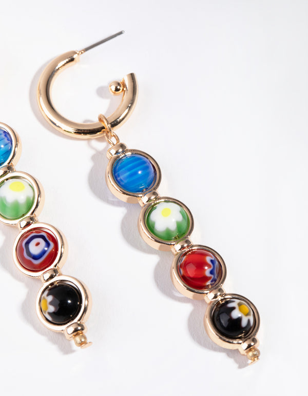 Gold Ceramic Beading Hoop Drop Earrings