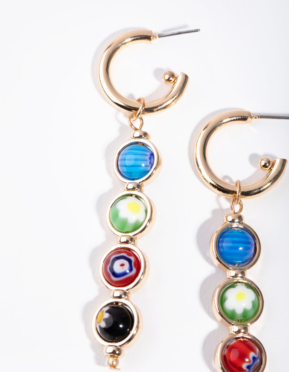 Gold Ceramic Beading Hoop Drop Earrings
