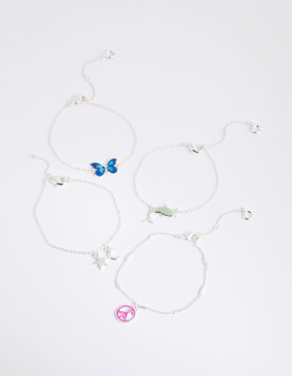 Silver Butterfly Bracelet & Anklet 4-Pack Set