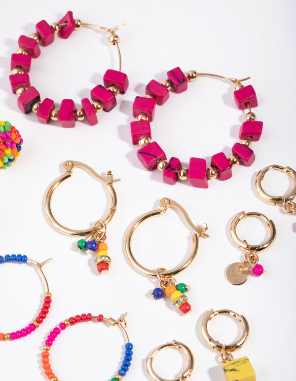 Gold Bright Bead 6-Pack Earring