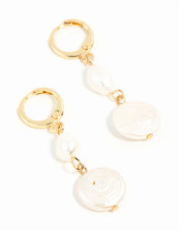 Gold Plated Multi Freshwater Pearl Huggie Earrings - link has visual effect only