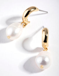 Gold Freshwater Pearl Drop Huggie Earrings - link has visual effect only