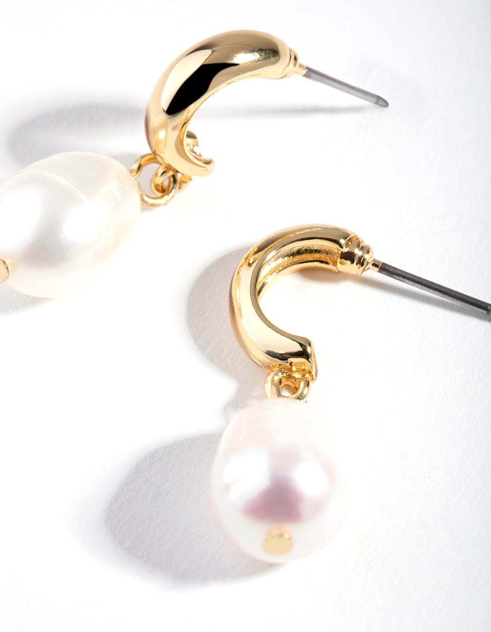 Gold Freshwater Pearl Drop Huggie Earrings