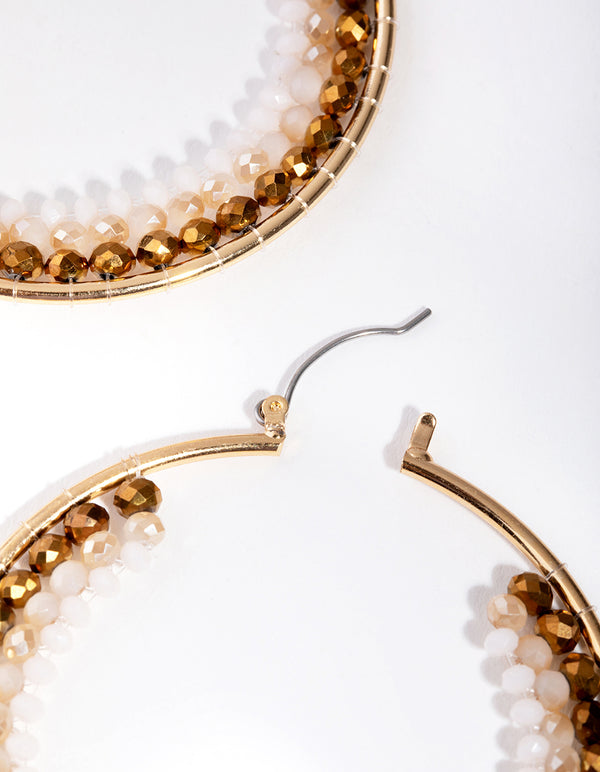 Gold Fine Facet Bead Hoop Earrings