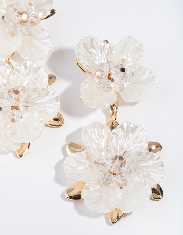 White Pearlised Flower Drop Earrings