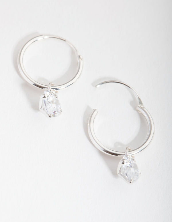 Sterling Silver Cubic Zirconia Heart Hoop Earrings