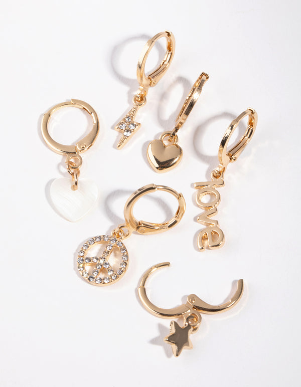 Gold Mismatch Charm Hoop Pack Earring