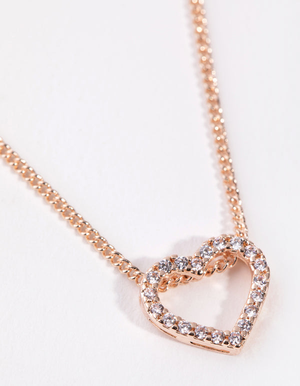Rose Gold Diamond Simulant Heart Necklace & Earrings Set
