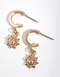 Gold Sun Face Huggie Earrings - link has visual effect only
