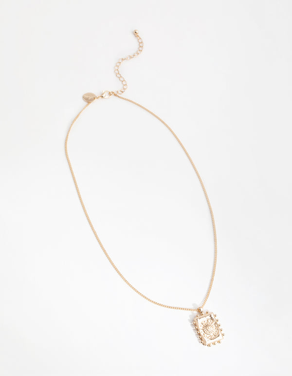 Gold Sun Rectangle Pendant Necklace