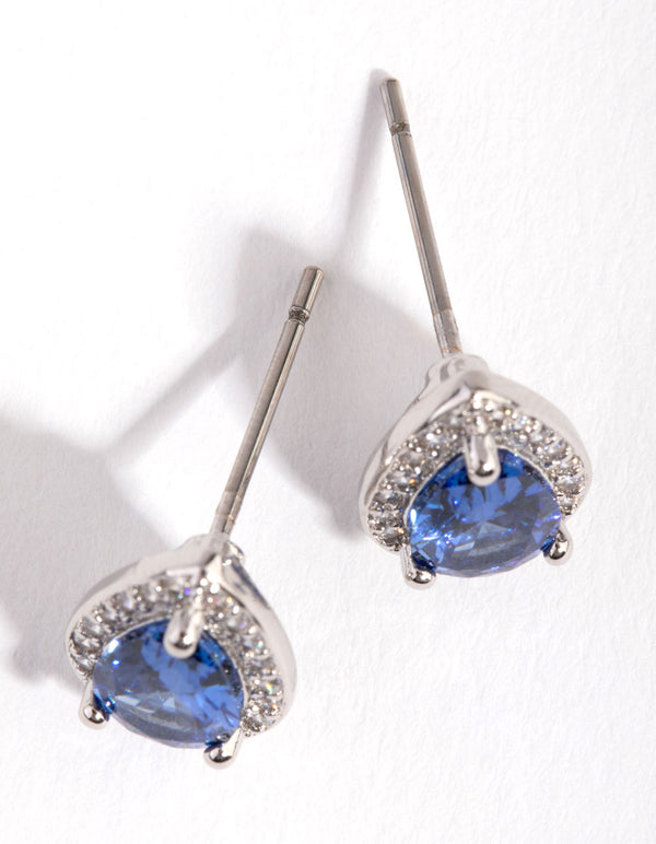 Cubic Zirconia Silver Pear Halo Stud Earrings
