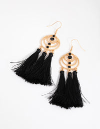 Gold Triple Tassel Drop Earrings - link has visual effect only