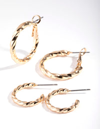 Gold Twisted Hoop Earring Set - link has visual effect only