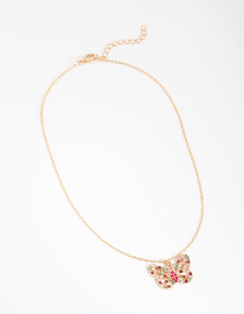 Kids Gold Rainbow Diamante Butterfly Necklace