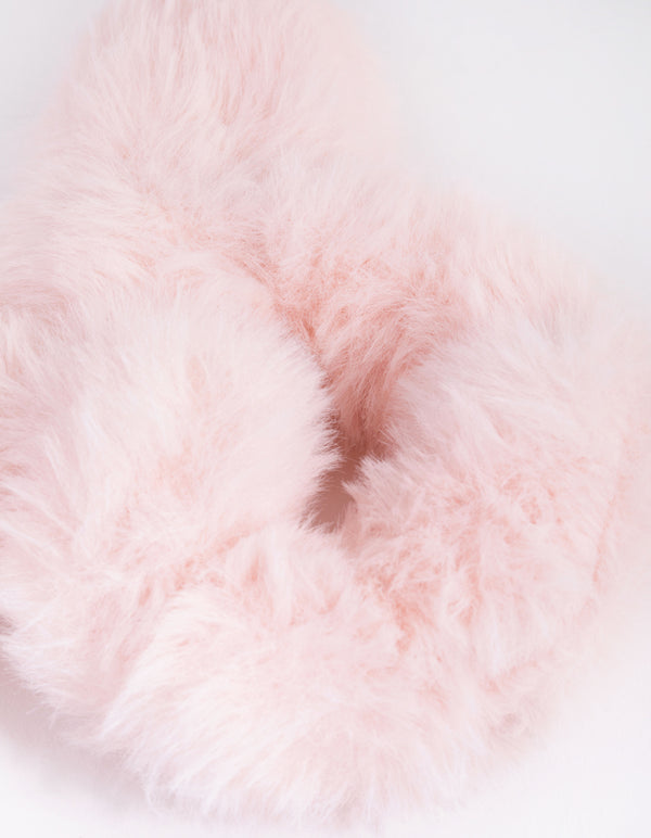 Kids Pink Faux Fur Bunny Hair Scrunchie