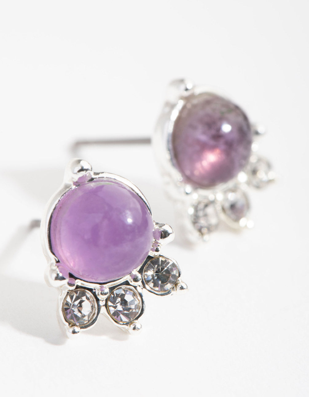 Silver Diamante Crown Stud Earrings