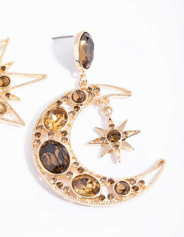 Gold Statement Star & Moon Earrings