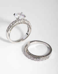 Silver Diamond Simulant Engagement & Wedding Pack Rings - link has visual effect only