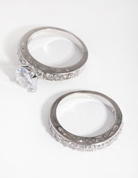 Silver Diamond Simulant Engagement & Wedding Pack Rings - link has visual effect only