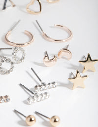 Mixed Metal Geometric Shapes Earring 12-Pack - link has visual effect only