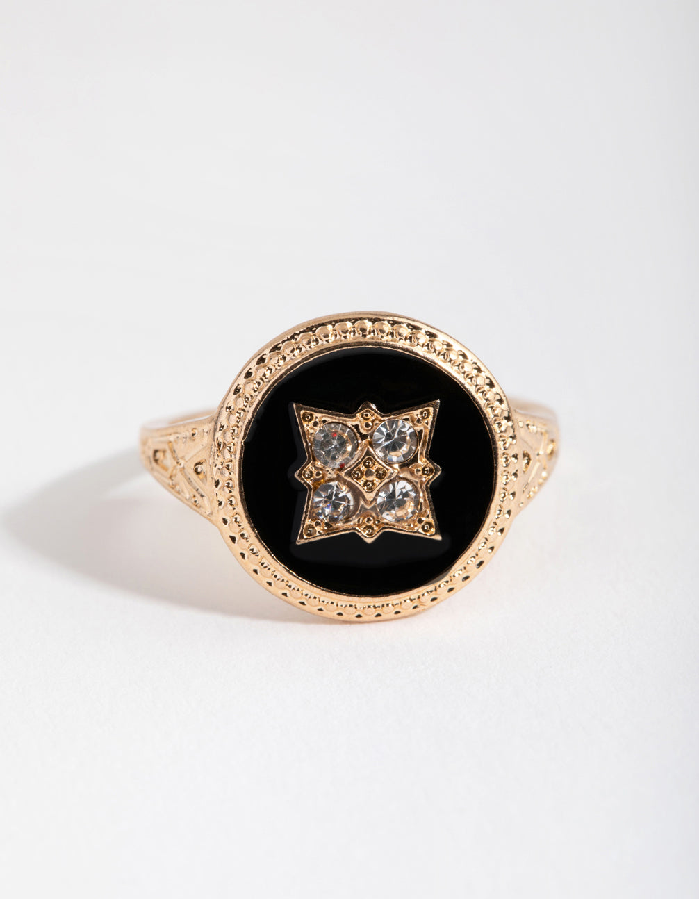 Gold Black & Stone Signet Ring
