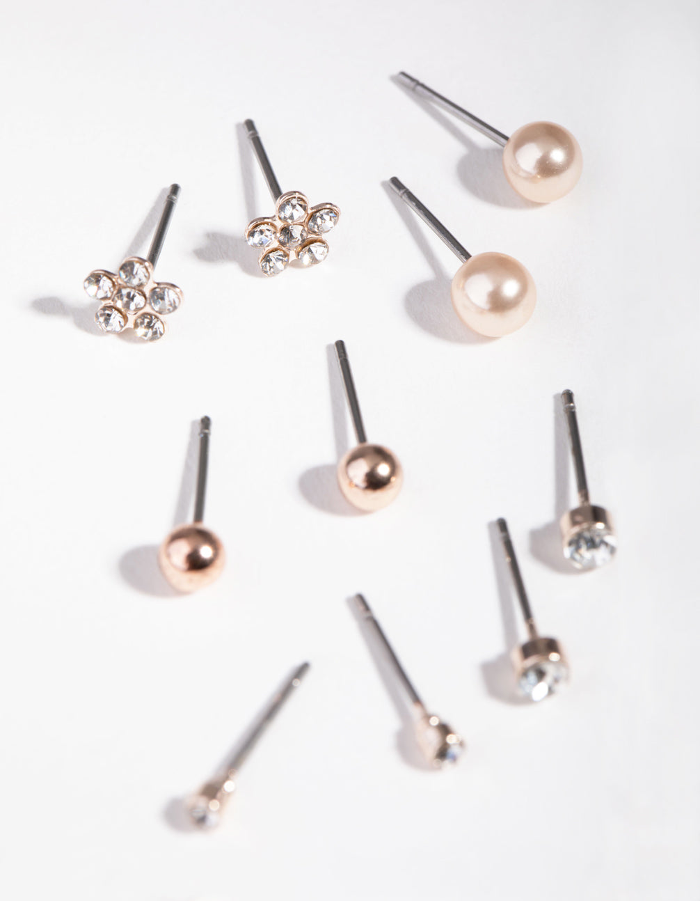 Rose Gold Diamante Flower & Pearl 8-Pack Earring