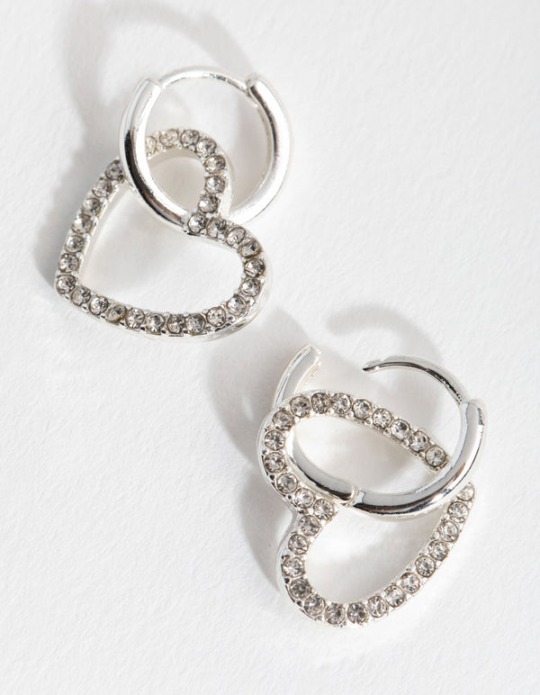 Silver Heart Diamante Huggie Earrings