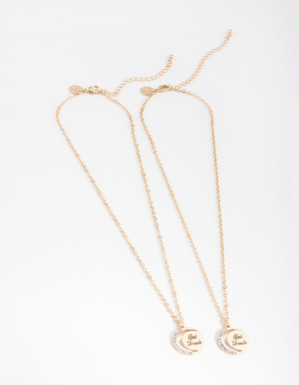 Gold Best Friend Crescent Moon Necklace Pack