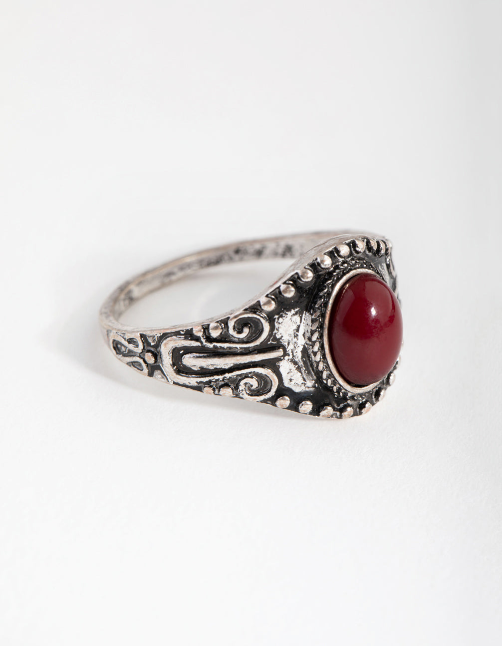 Antique Silver Red Stone Ring