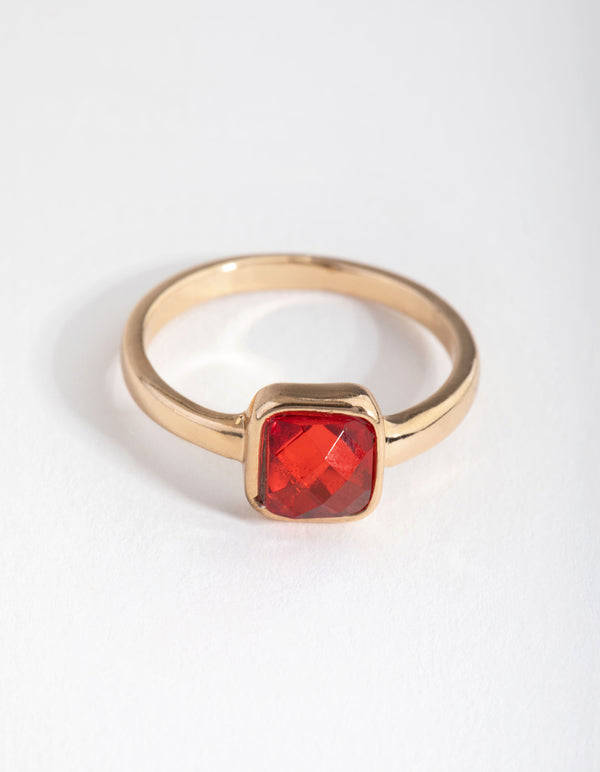 Gold Cushion Ruby Stone Ring