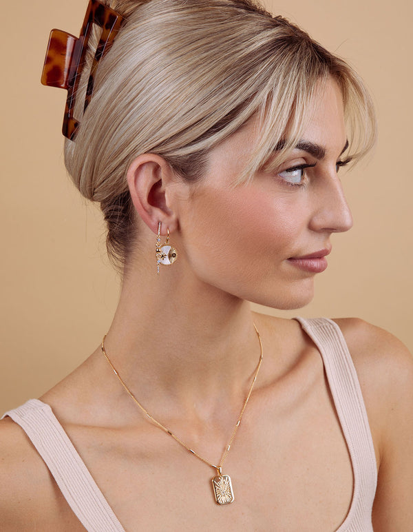 18ct Gold Plated Cubic Zirconia Shell Coin Earrings