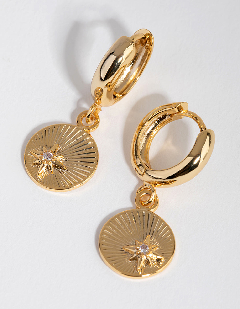 18ct Gold Plated Cubic Zirconia Coin Huggie Earrings
