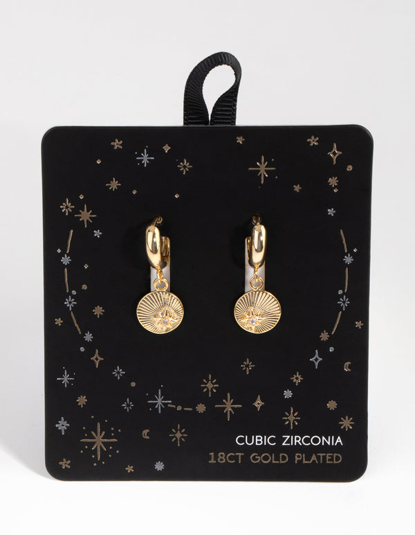 18ct Gold Plated Cubic Zirconia Coin Huggie Earrings