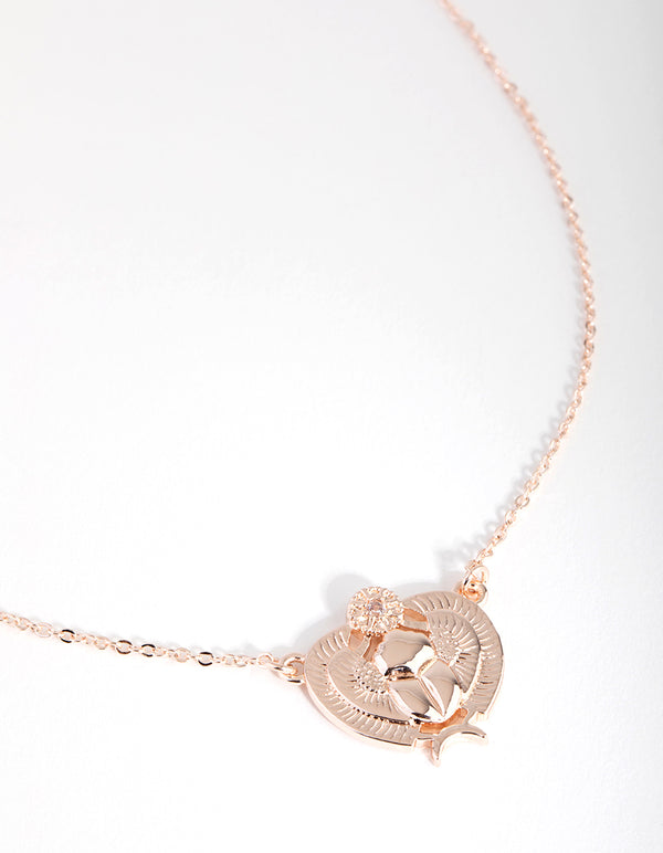 Rose Gold Plated Cubic Zirconia Scarab Beetle Necklace