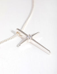 Silver Plated Cubic Zirconia Fine Cross Necklace - link has visual effect only
