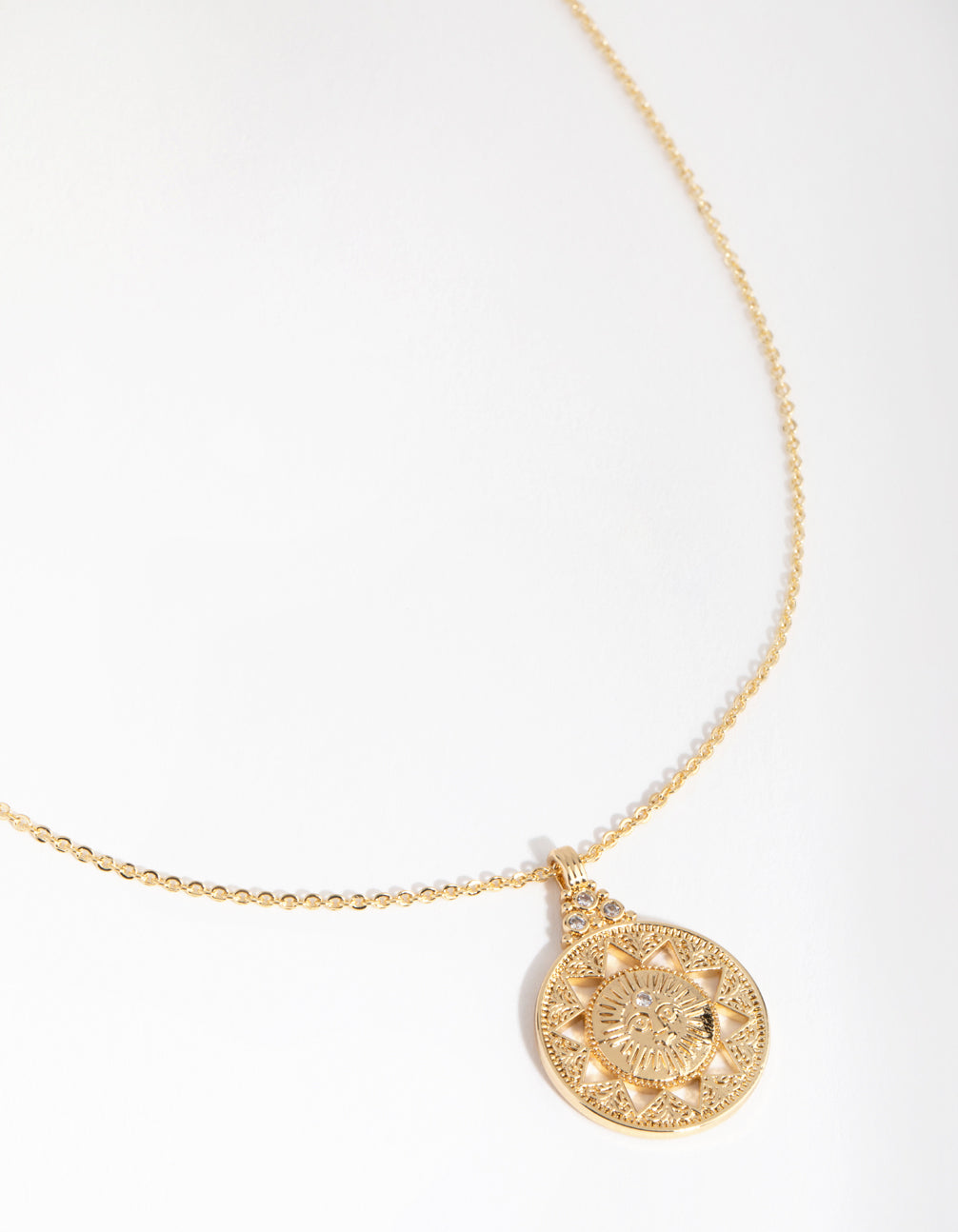 18ct Gold Plated Cubic Zirconia Talisman Coin Necklace