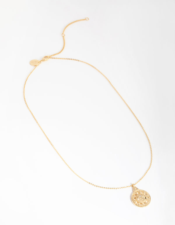18ct Gold Plated Cubic Zirconia Talisman Coin Necklace