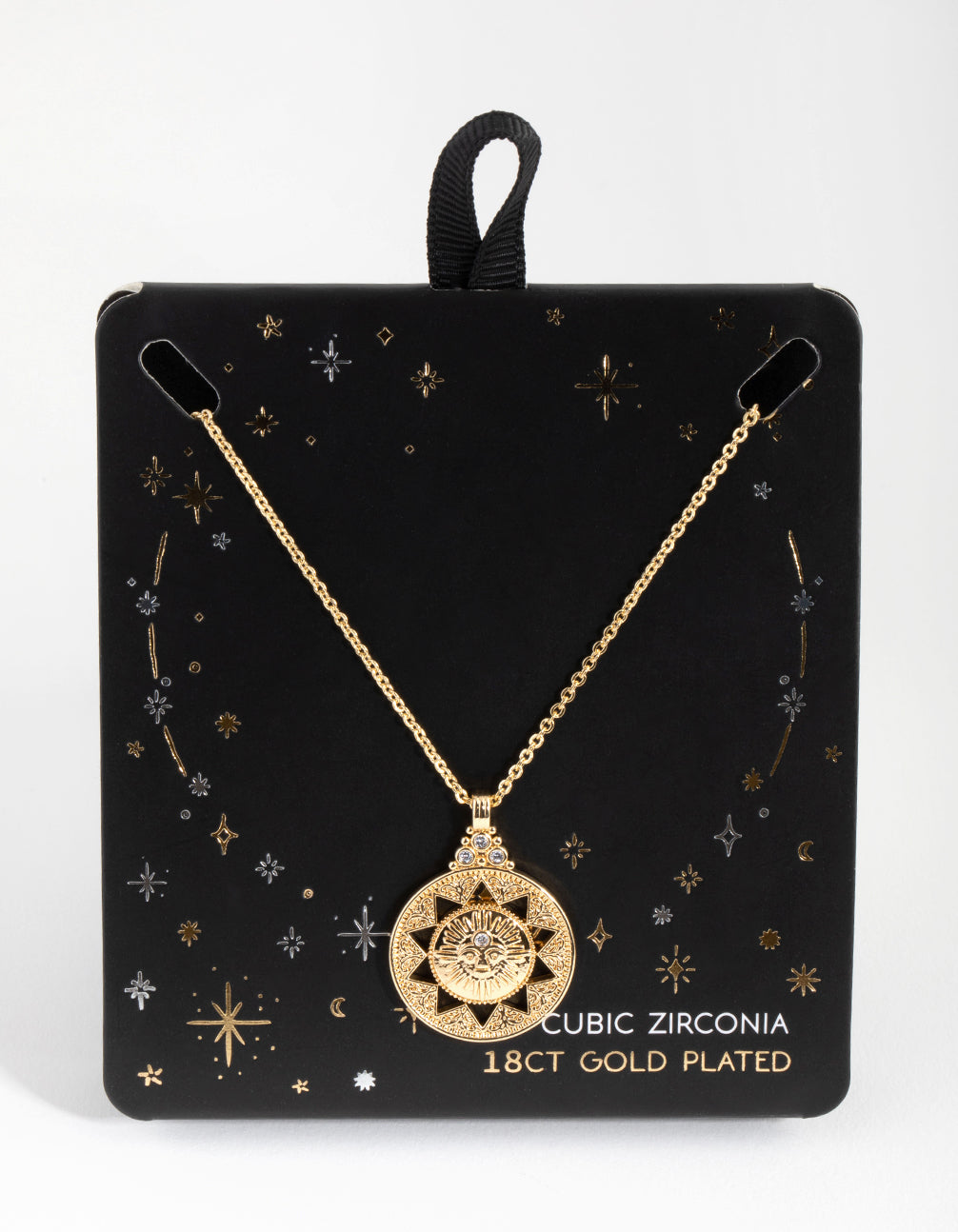 18ct Gold Plated Cubic Zirconia Talisman Coin Necklace