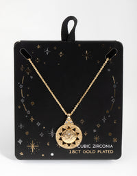 18ct Gold Plated Cubic Zirconia Talisman Coin Necklace - link has visual effect only