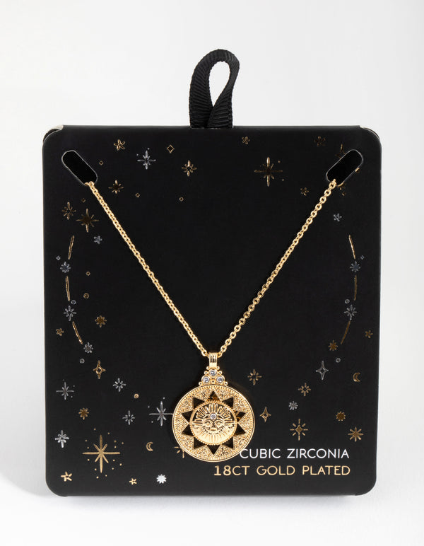 18ct Gold Plated Cubic Zirconia Talisman Coin Necklace