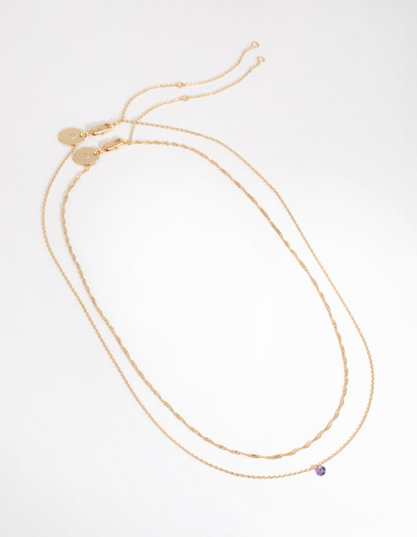 18ct Gold Plated February Amethyst Cubic Zirconia Necklace Set