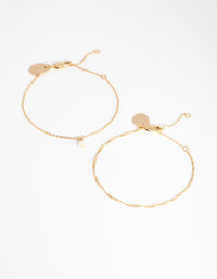 18ct Gold Plated June Pearl Bracelet Set - link has visual effect only