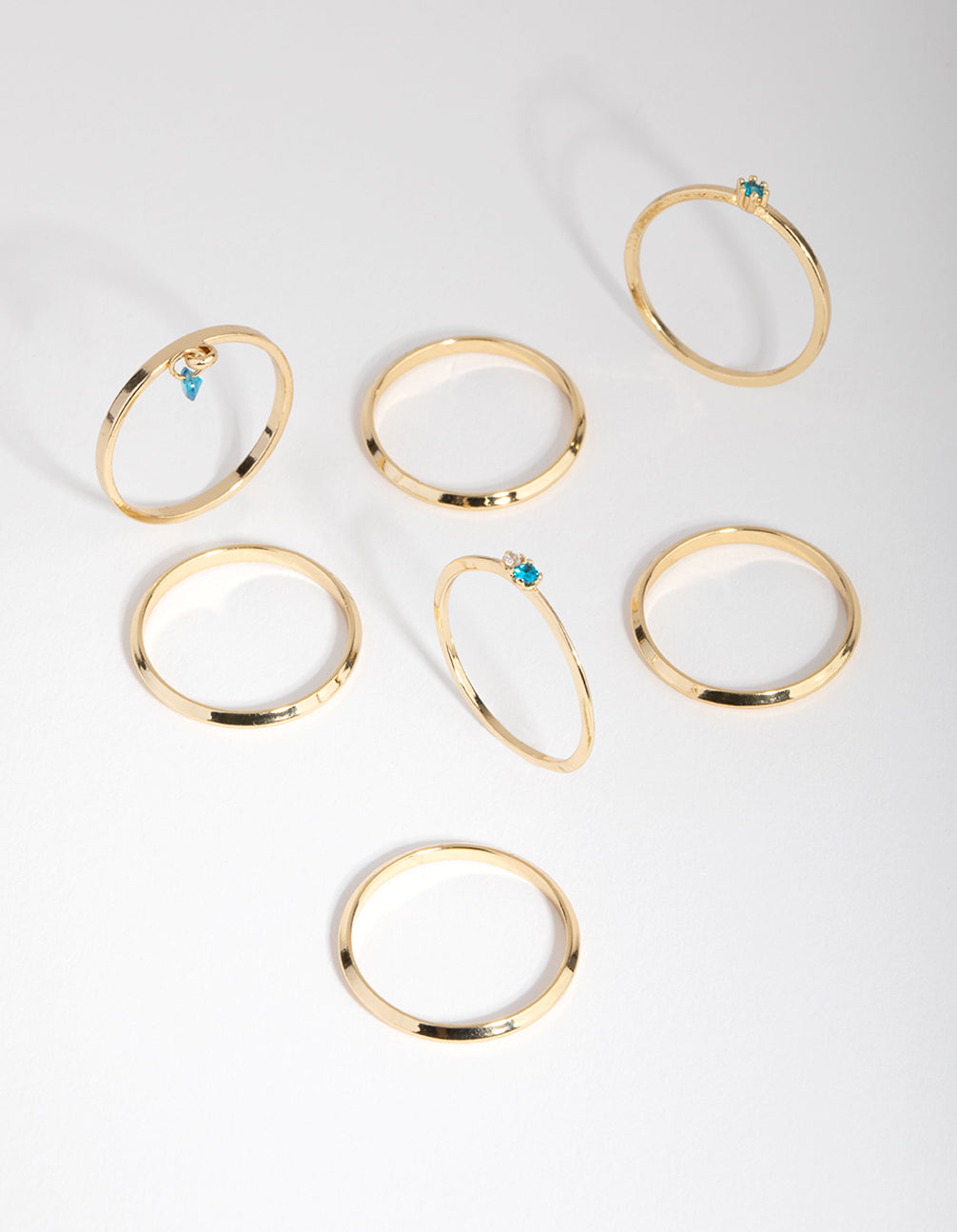 18ct Gold Plated December Blue Topaz Cubic Zirconia Ring 7-Pack