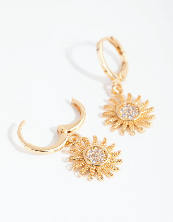 Gold Diamante Sun Huggie Earrings