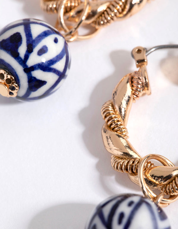 Gold Twisted Hoop & Bead Earrings