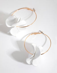Gold Pearlised White Flower Hoop Earrings - link has visual effect only