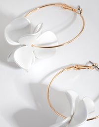 Gold Pearlised White Flower Hoop Earrings - link has visual effect only